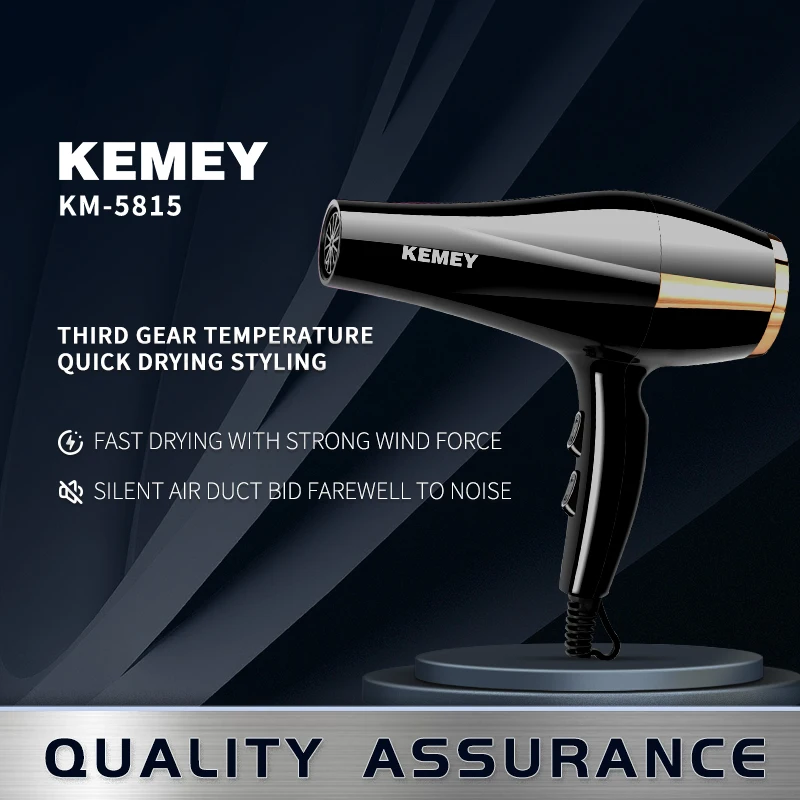 KEMEI Km-5815 Quick Fast Dry Hair Dryer 1600w High Speed Strong Wind Hair Blower Quick Fast Dry Hair Dryer With Styling Nozzles