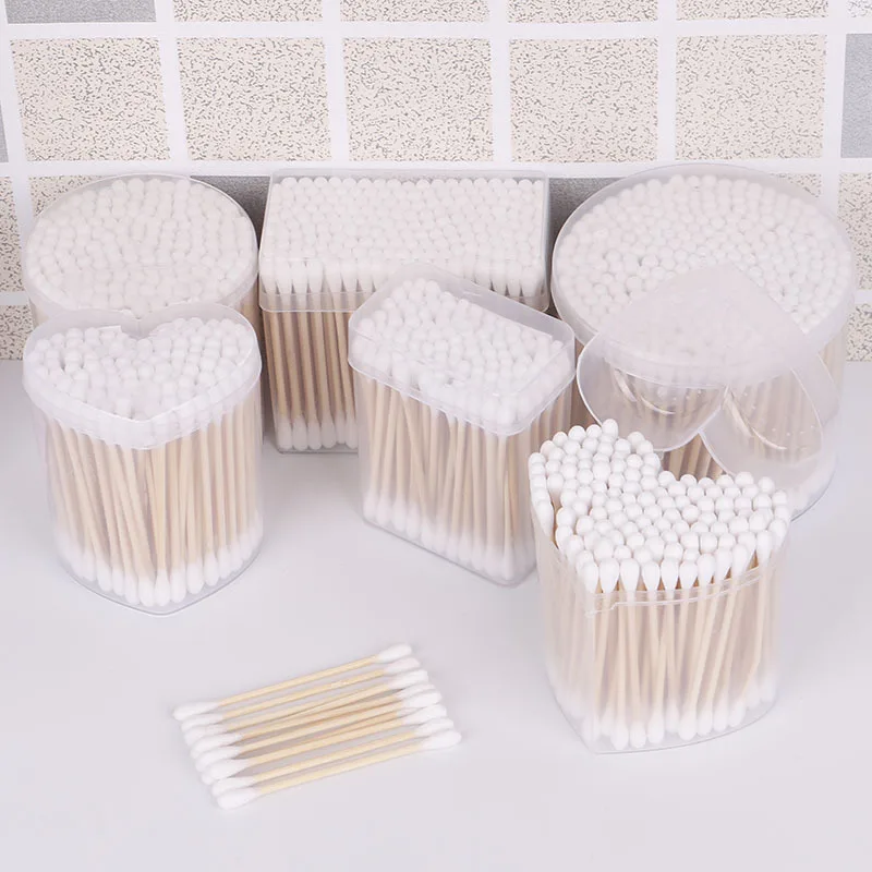 150pcs/box Cleaning Ears Cosmetic Eco Friendly Biodegradable Disposable Wooden Stick Cotton Swabs