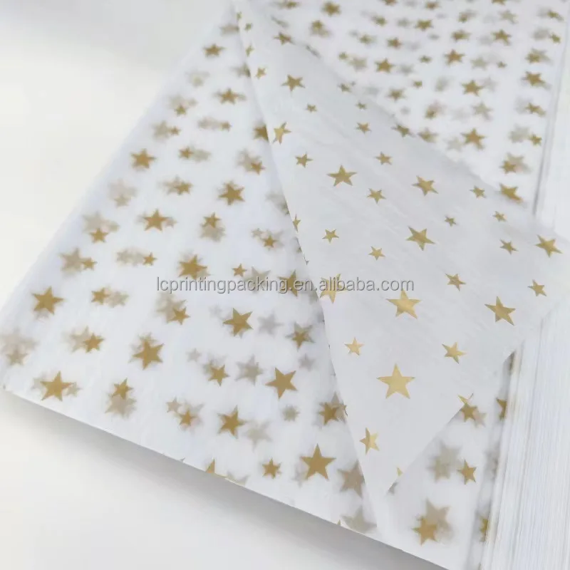 Custom Logo printed clothes wrapping tissue paper 17 gsm gold sliver color printed tissue paper