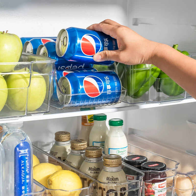 Refrigerator Organizer Bin Clear Stackable Beverage Holder Kitchen Fridge Pantry Cola Soda Can Display Rack Containers Organizer