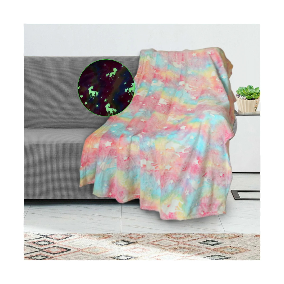 Customized 50*60Inch Super Soft Unicorn Plush Glow In The Dark Flannel Fleece Throw Blanket For Children Gifts
