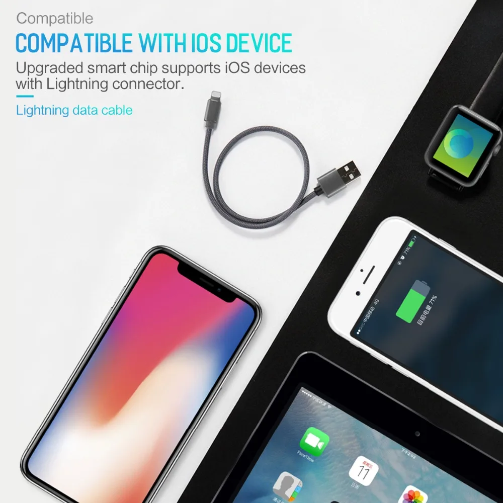 
High Speed 2.1A For iPhone Cable Charger Nylon Braided USB Charging Cable For iPad for iPhone 12 11 X 7 8 6S 6 plus 