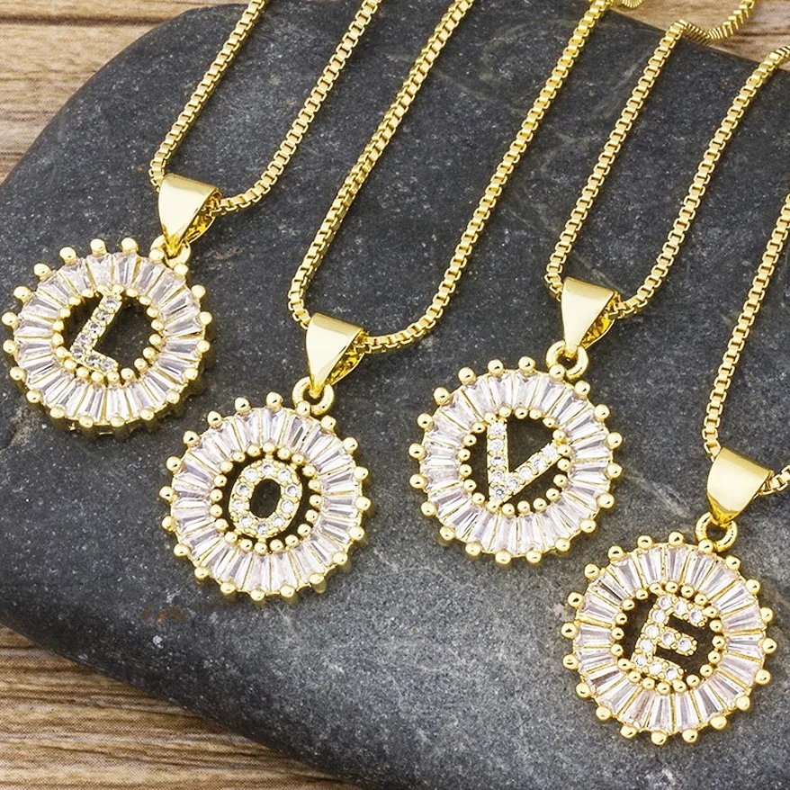 New Fashion Gold Plated Cubic Zirconia 26 Initial Letter Pendant Necklace For Women Charm Neck Chain Jewelry Customization
