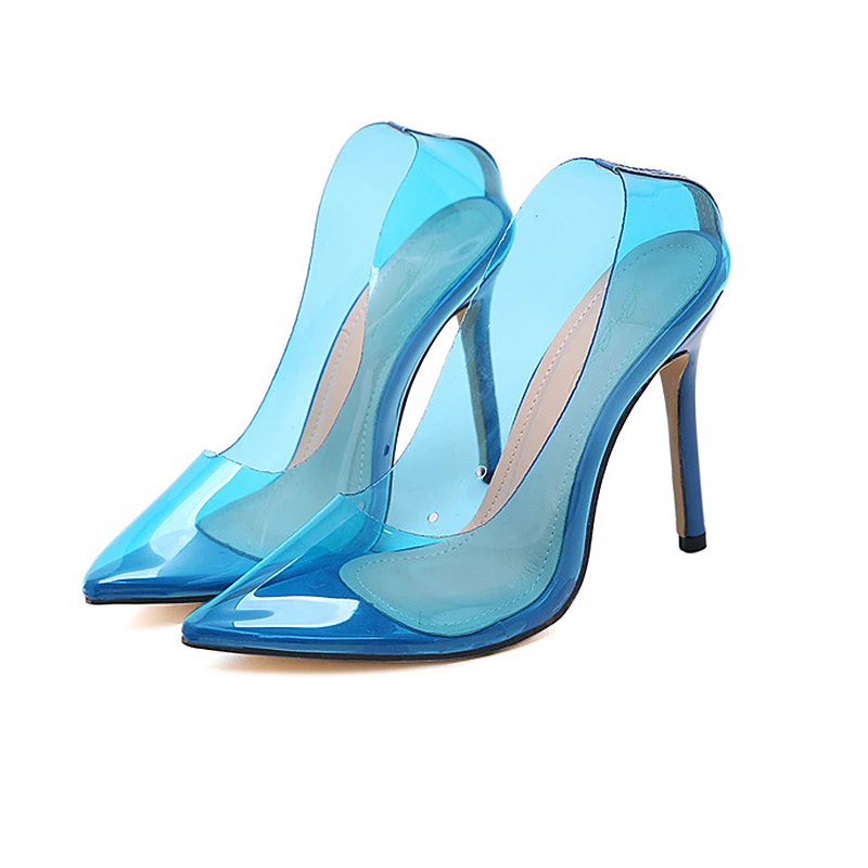 
2021 fashion ladies transparent thin high heels close pointed toe transparent sandals pumps for women 