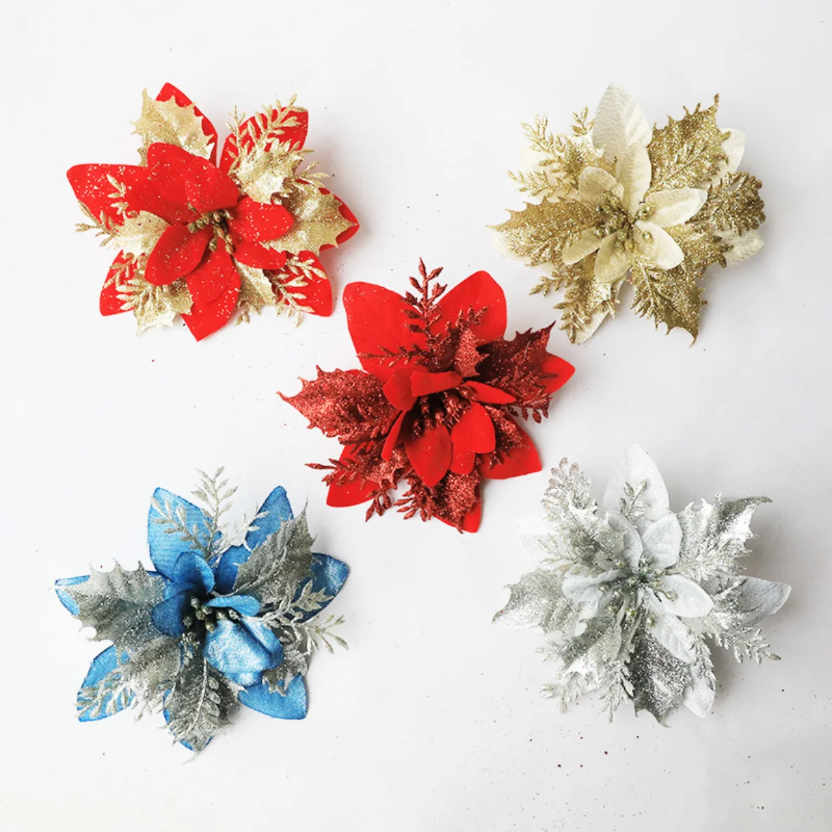 Artificial Gold Silver Red Blue three-layer plastic flower three-dimensional Christmas Wreath Christmas tree decoration