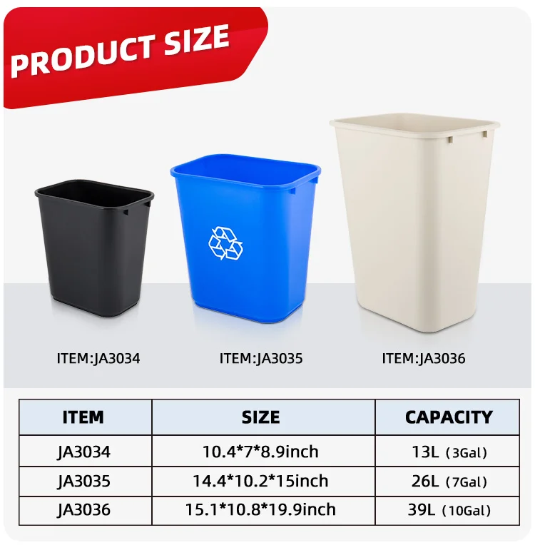 Commercial Hotel Janitorial Cleaning Supplies Open Top Black 28/ 41QT Garbage Bin Dustbin Wastebasket Trash Container