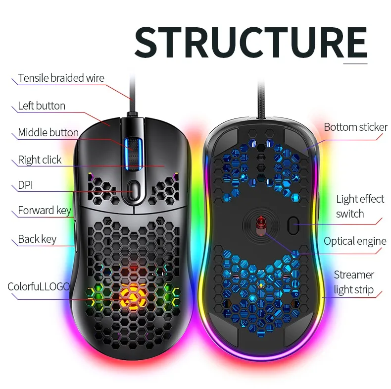 Amazons hot G7 74g light weight RGB gaming mouse 7D buttons touch wired Esports mouse mini mouse