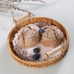 Wholesale  PP Rattan Basket Tray Hand Woven Storage Basket Tray PP Rattan Tray With Handle Plastic basket Home&Kitchen