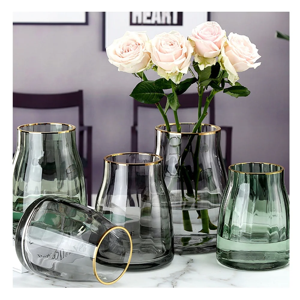 Простая утолщенная прозрачная стеклянная цилиндрическая прямая ваза, высокая ваза для пола, свадебное украшение, ювелирные изделия из красного дерева