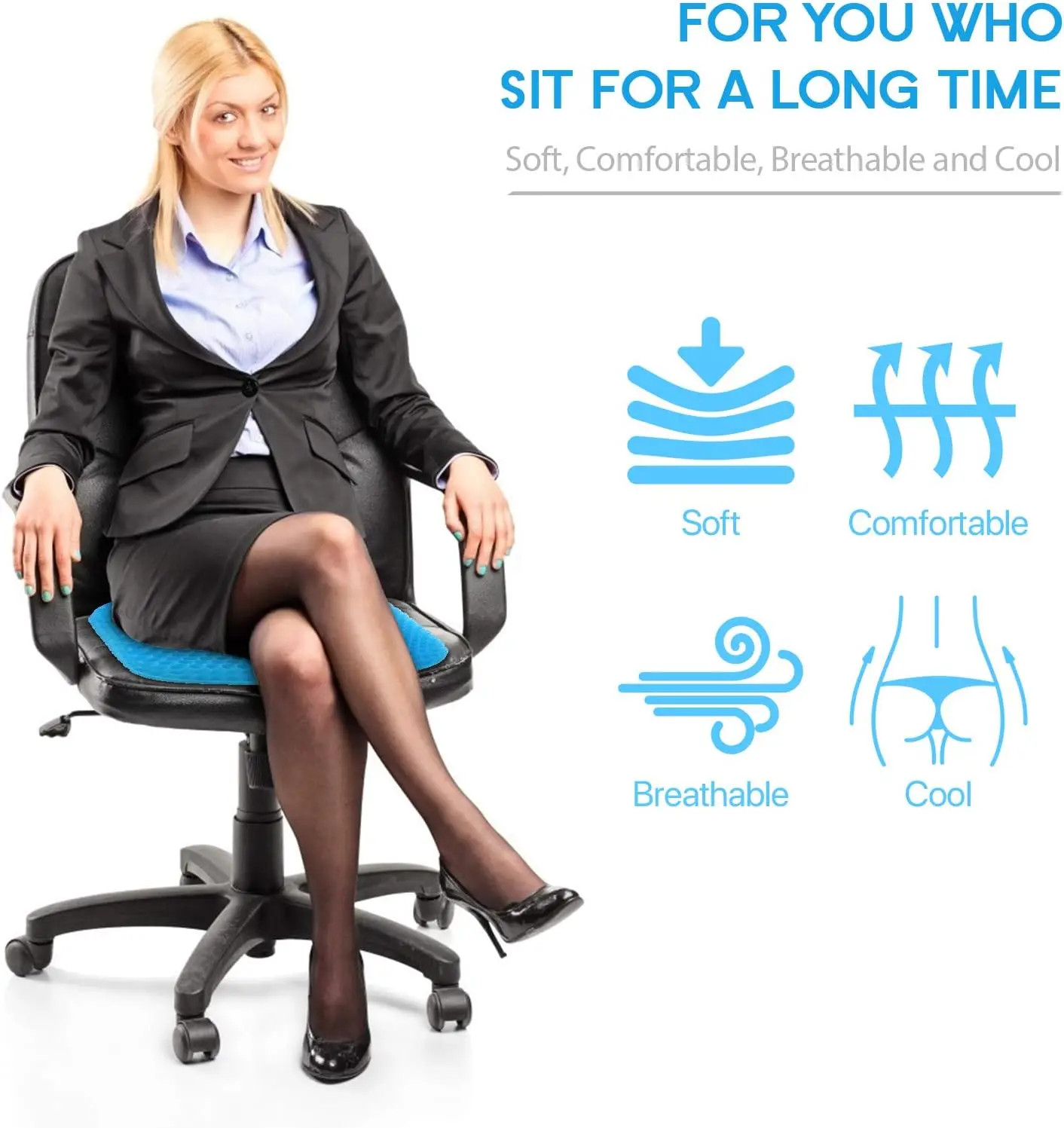 Wholesale Gel Seat Cushion, Soft and Breathable for Long Sitting (Thick & Extra Large), Office Chair, Hip Pain
