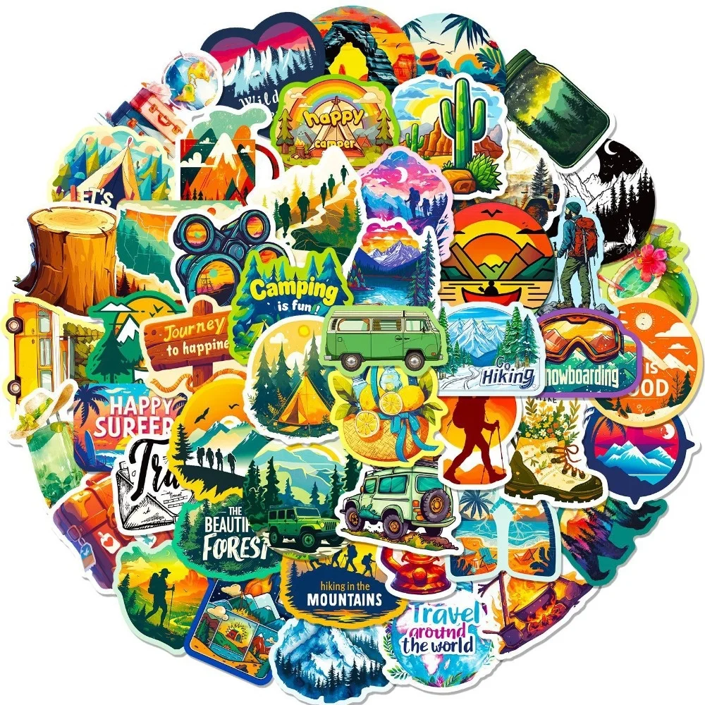 50pcs Outdoor Hiking Adventure Camping Mountaineering Graffiti Stickers, Decorative Suitcases, Notebook Stickers, T01042105
