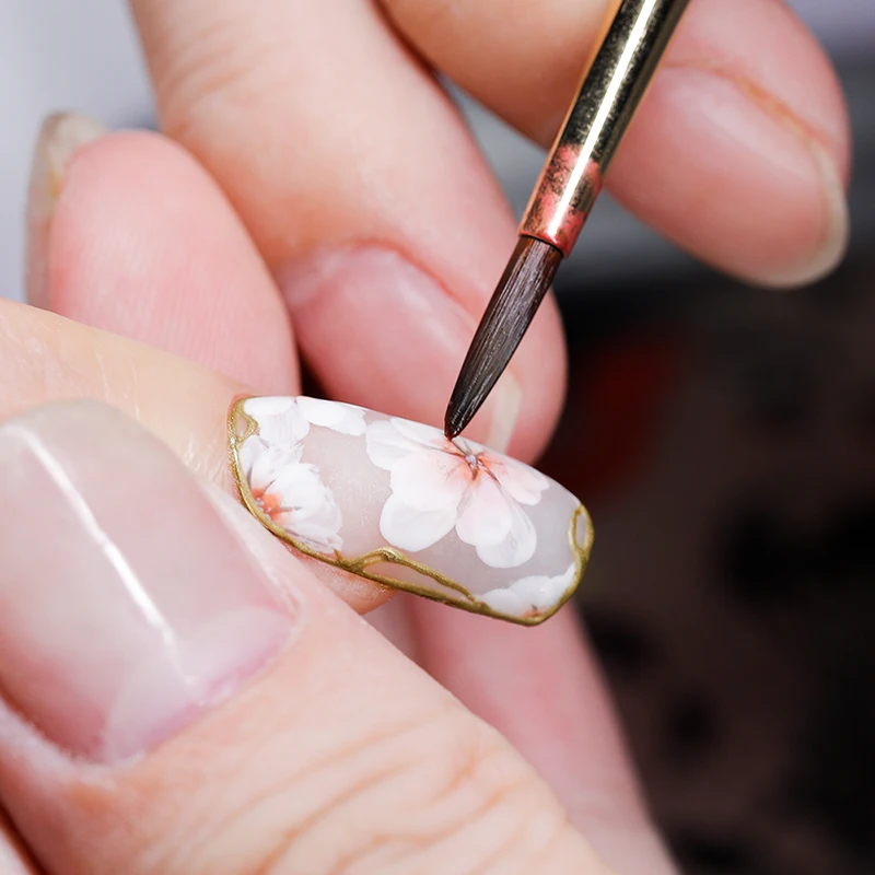 Professional Acrylic Nail Brush Kolinsky Flat Oval Ombre 3D Hand High Quality Manicure Pen Custom Logo Nail Polish Brush