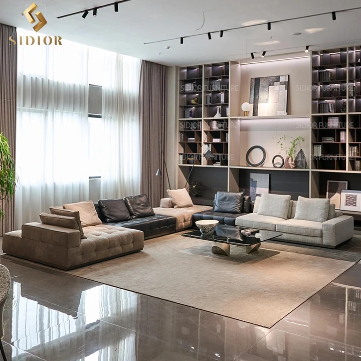Interior Sofa Italian Furniture Set Modern Sofa Luxury 7 9 12 Seater Modular L Shaped Couch Corner Sectional Leather Sofa