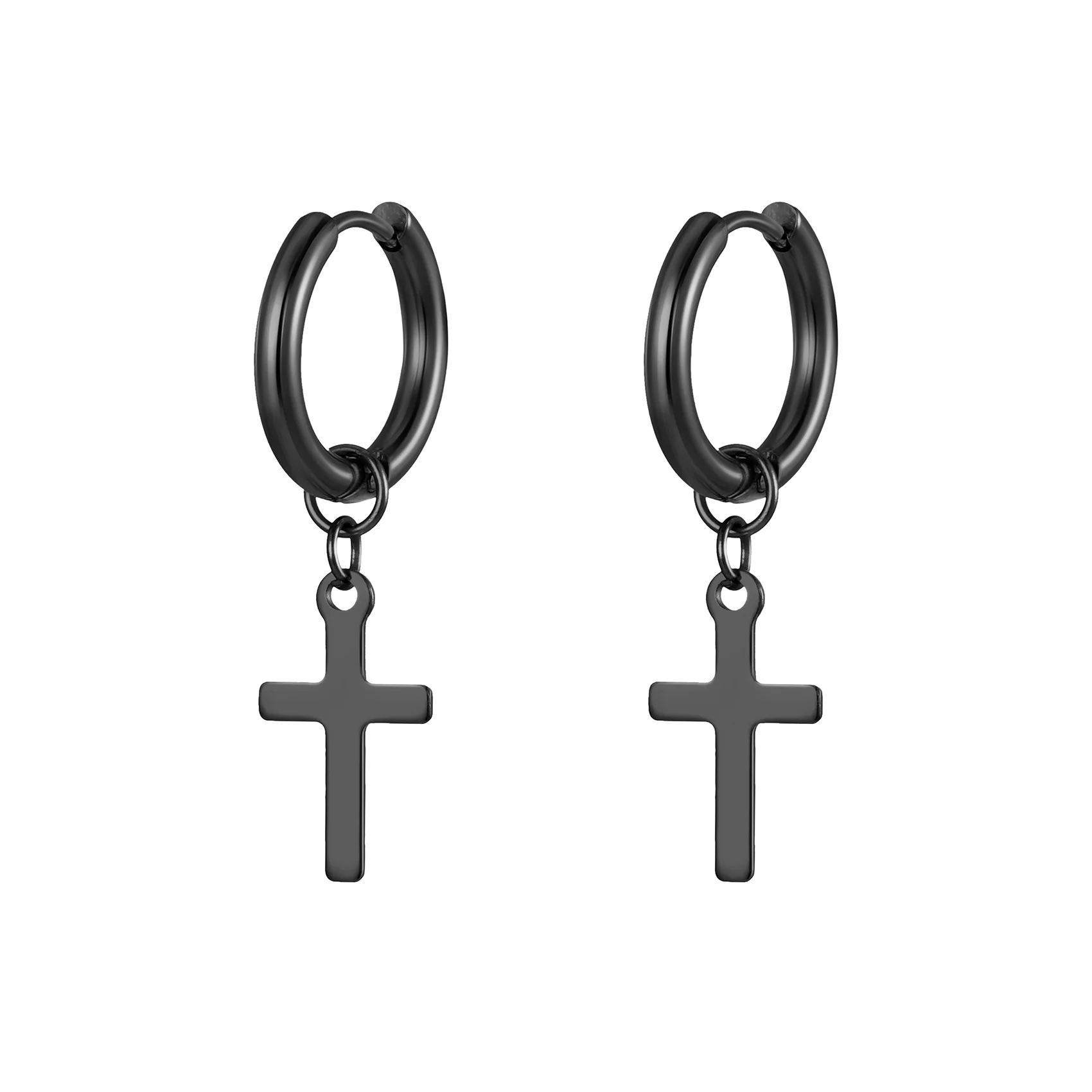 Christian Mens Ear Clips Jewelry Cross Earrings Stainless Steel Small 18K Gold Plated Hoops Earrings For Men Women
