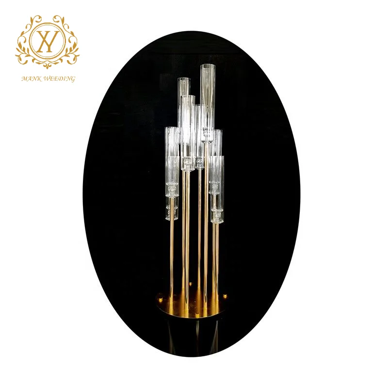 8-head Golden Iron Metal Candlestick Decorative Pillar Candle Holder Centerpiece for Wedding Home Decor