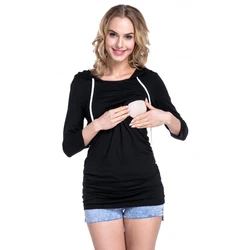 Женская уличная толстовка с капюшоном для кормления, толстовка с длинным рукавом, многослойный Топ, повседневная одежда для грудного вскармливания