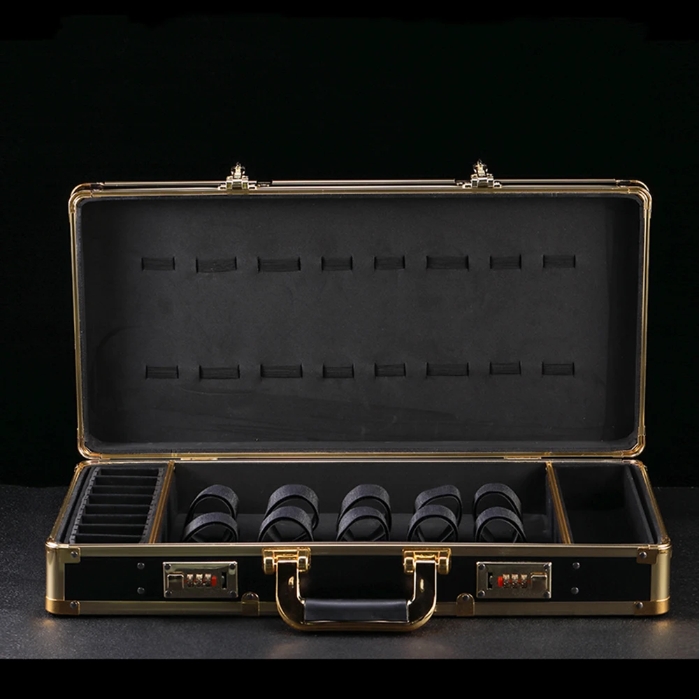 logo printed very popular black and gold aluminum barber tool kit carrying suitcase case box