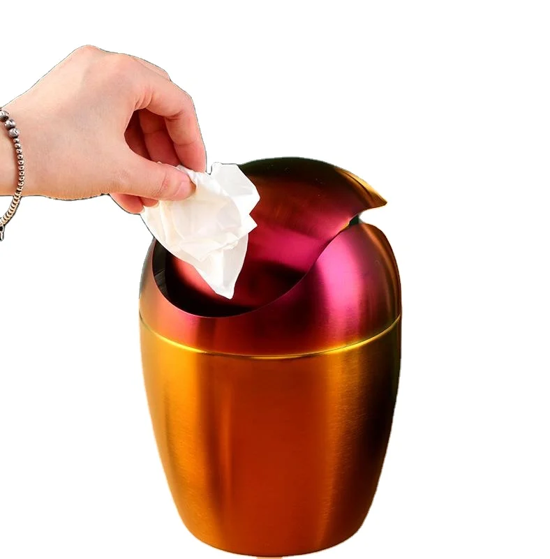 New stainless steel egg shaped garbage bin, creative mini home table storage bin,3D egg rocking lid paper basket mini trash can