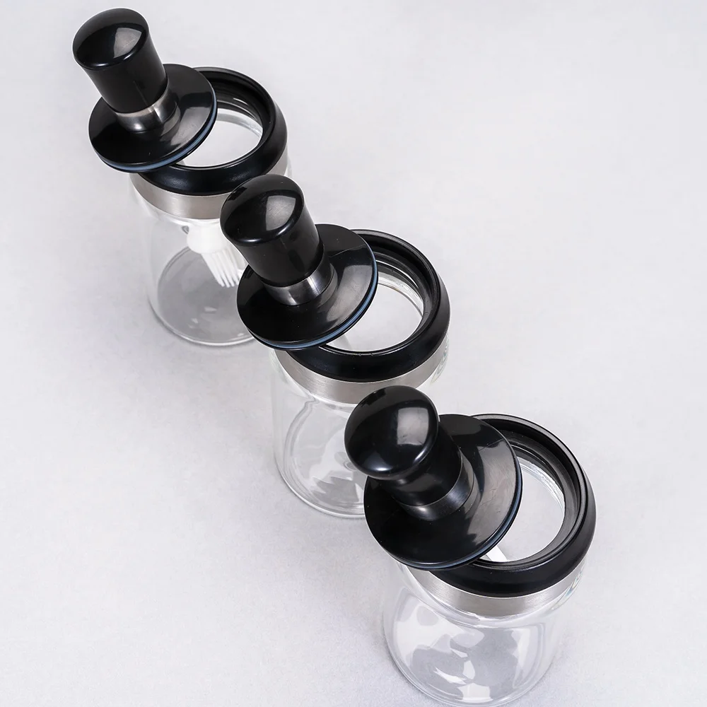 Hot Sale 3 high borosilicate glass spice jars olive oil and vinegar dispenser food oil glass bottle jar set
