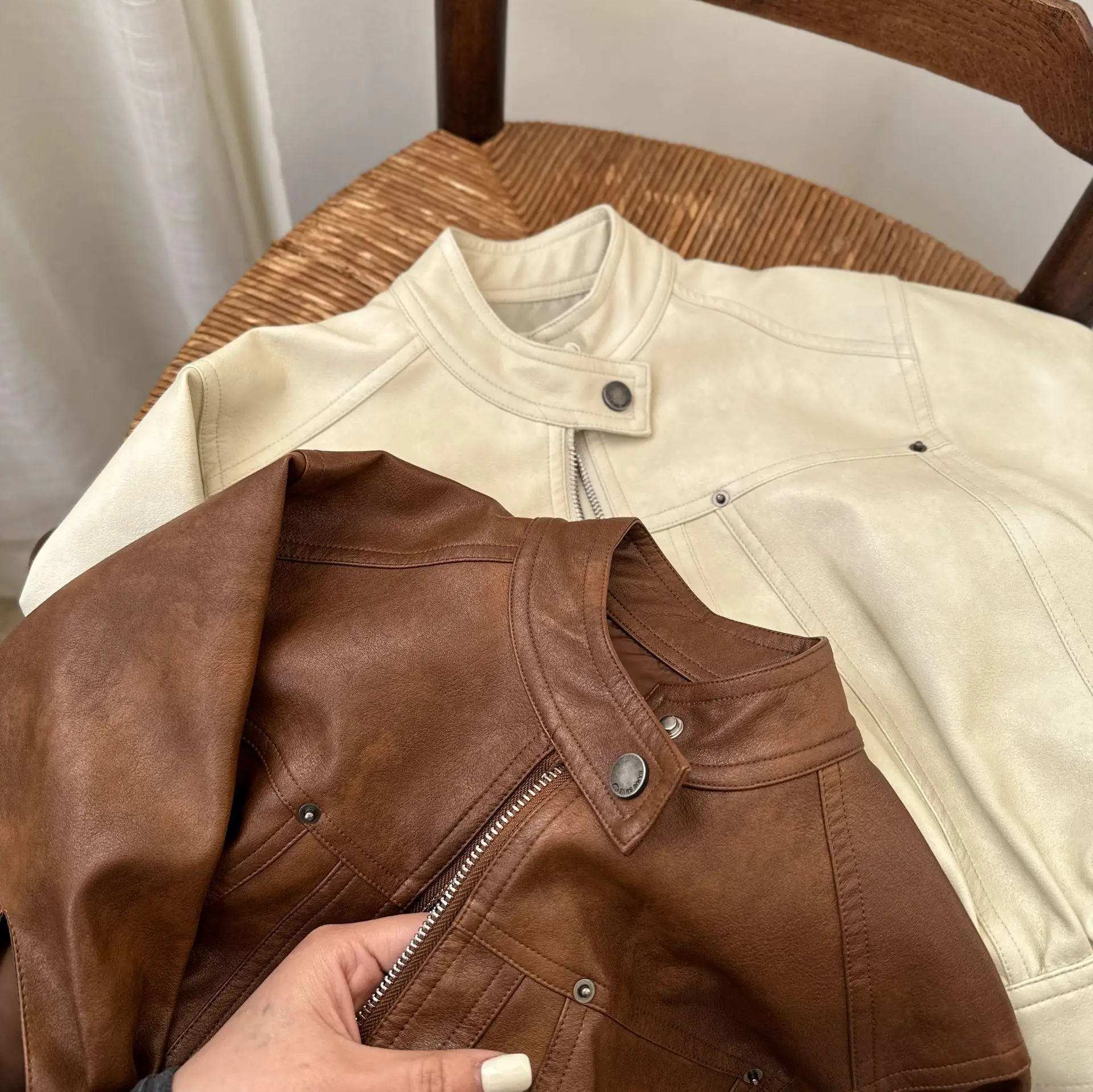 spring autumn children PU leather jacket infant toddler kids boy girls clothing solid brown beige coat