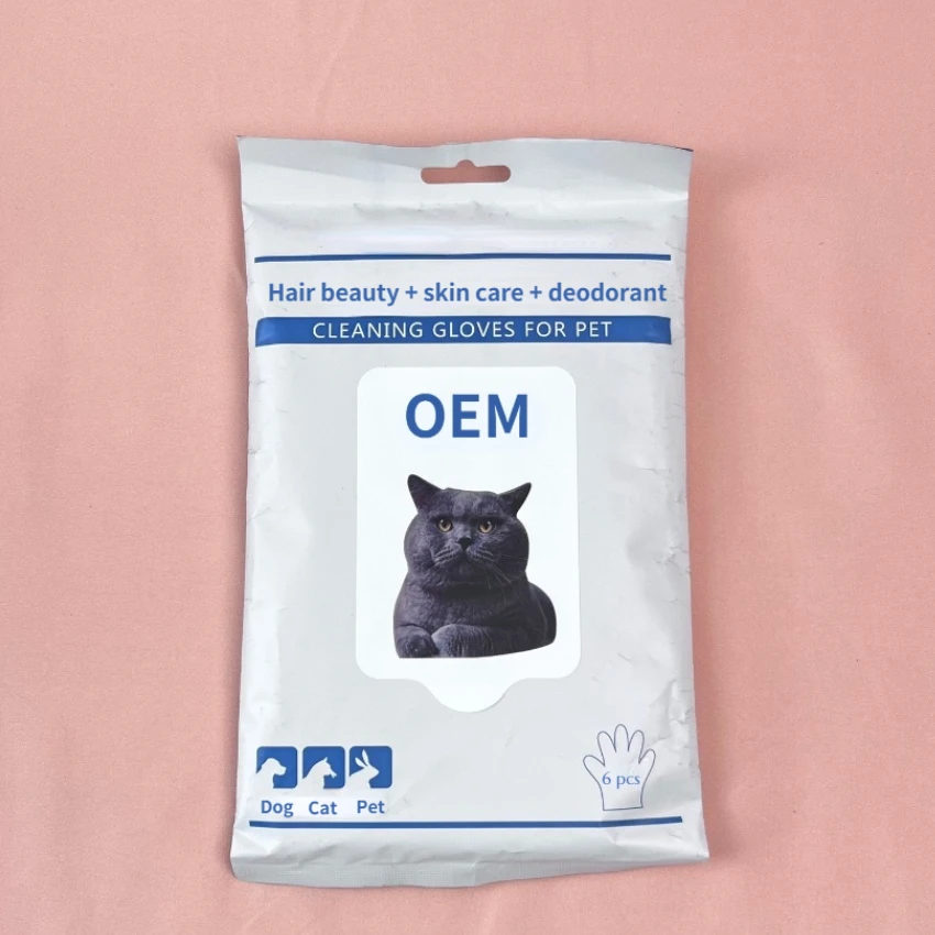 wholesale private label OEM pet biodegradable wet wipes cleansing ear eye tooth clean grooming finger glove wet wipes for pets