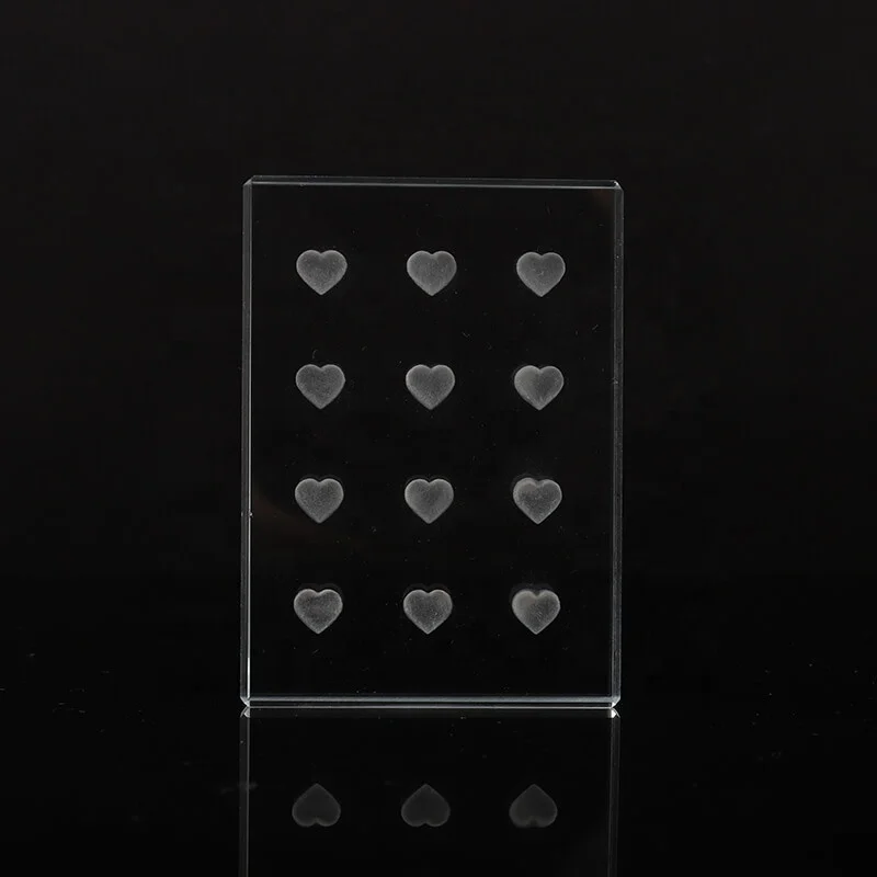 Glass Heart Round Glue Tile 12 Well Pink Crystal Glass Eyelash Glue Holder for Lash Glue Drops Pallet Eyelash Extension Supplies