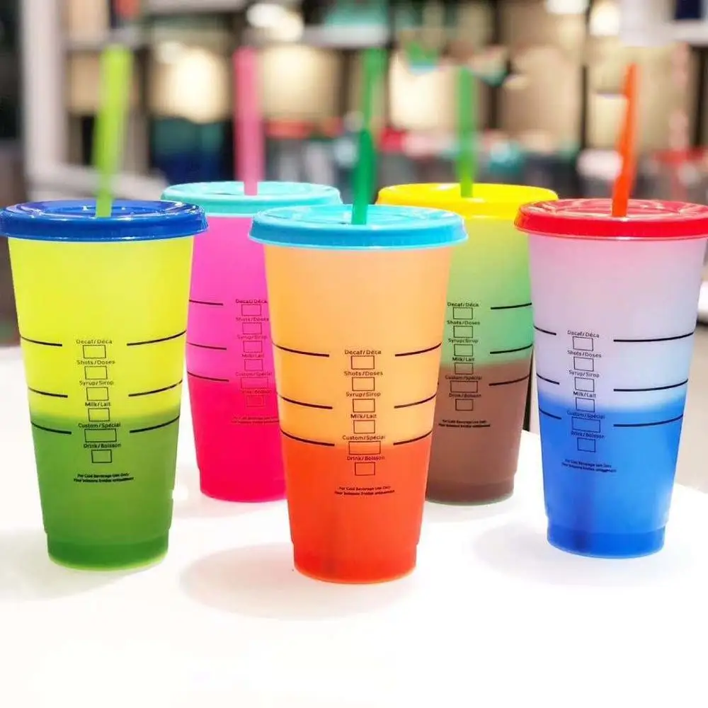 700ml drink juice water tumbler temperature gradient reusable pp 24oz color changing plastic cup with straw