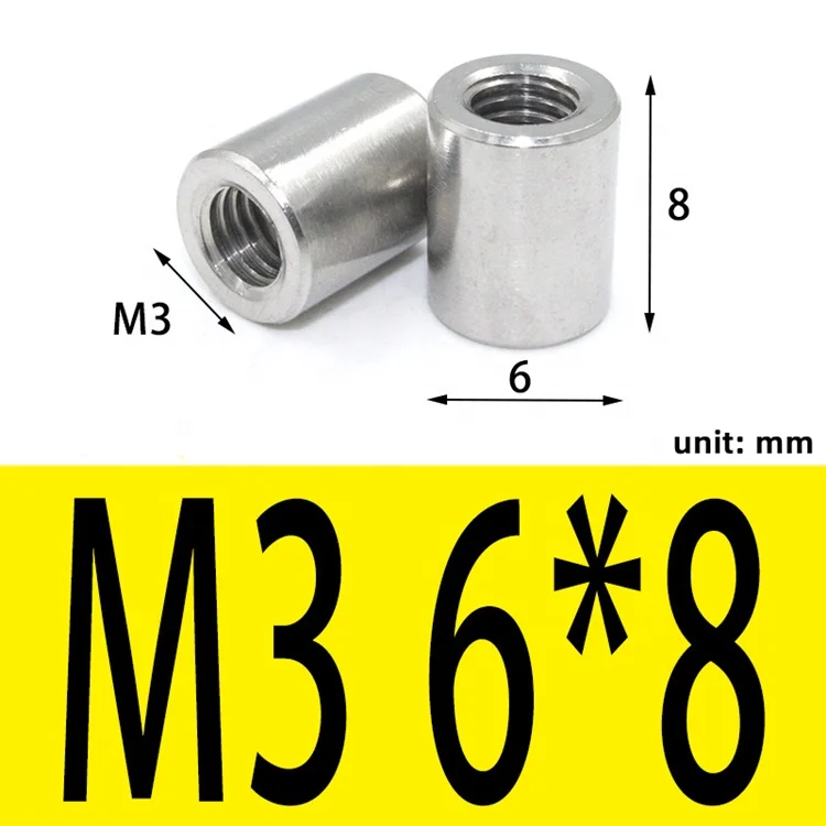 Stainless Steel SS304 M3 M4 M5 M6 M8 M10 M12 M14 M16 M20 Round Internal Threaded Coupling Barrel Sleeve Nuts