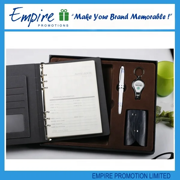 New Model Promotional Logo Printed business gift sets notebook Car Keychain Name Card Holder Souvenir Pen Notebook