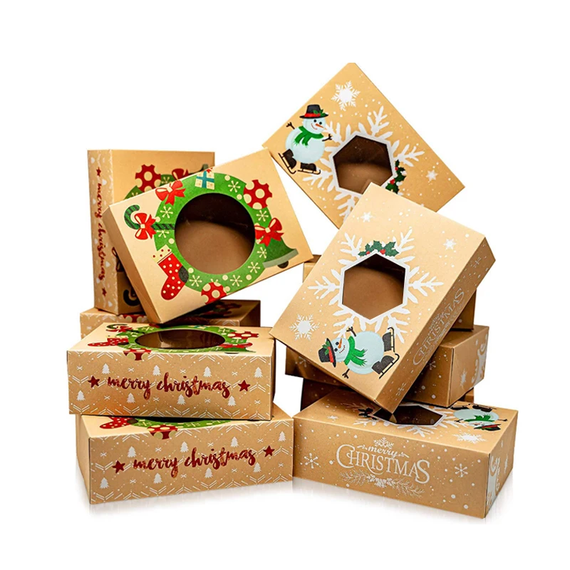 Vintage Kraft Paper Christmas Gift Box Santa Christmas Tree Apple Box Window Party Gift Bag Portable Packaging Candy Box