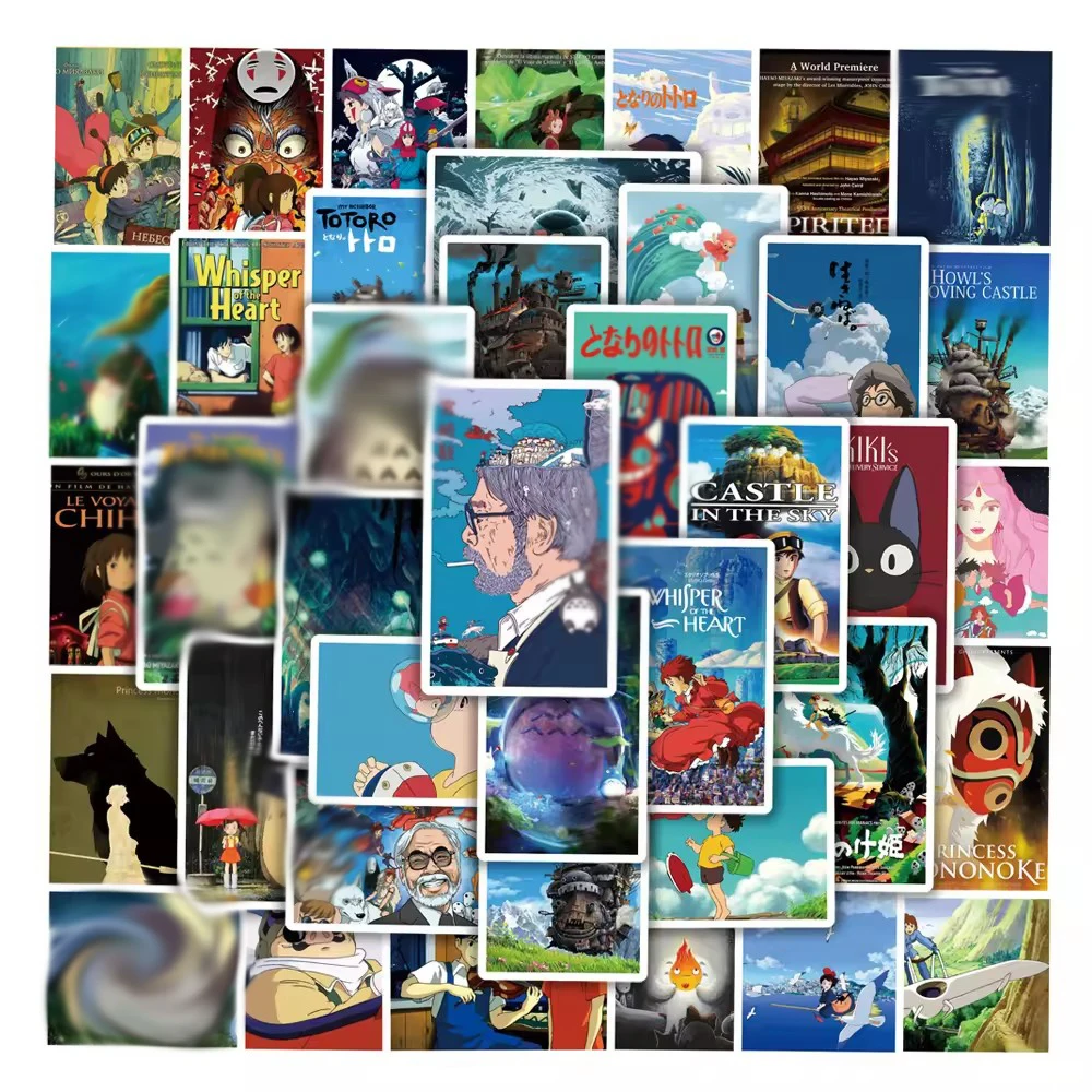 50Pcs Studio Ghibli Poster Style Graffi Stickers For Laptop Bottle Scrapbook Miyazaki Hayao Sticker Label Pack