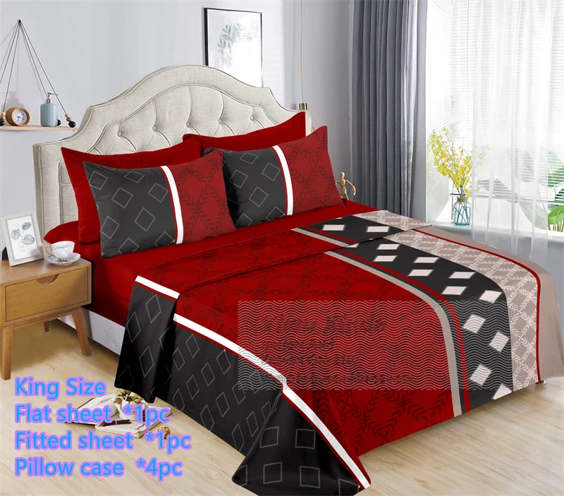 wholesale American Style King Size Floral Printed Luxury Soft Microfiber Printed 6pc Bed Sheets set for bedsheets