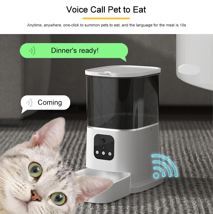 6L Large Capacity New Smart Wifi Remote Control Pet Feeder Microchip Automatic Pet Feeder With Camera