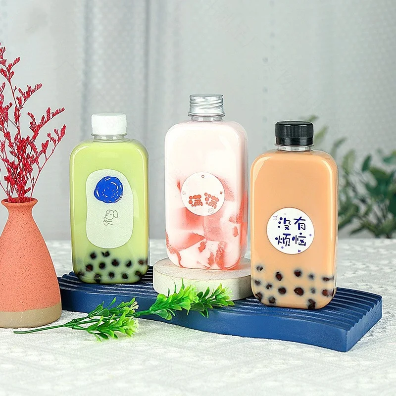 High Grade 350ml Cold Brew Coffee Flat Square Transparent PET Plastic Juice Bottle