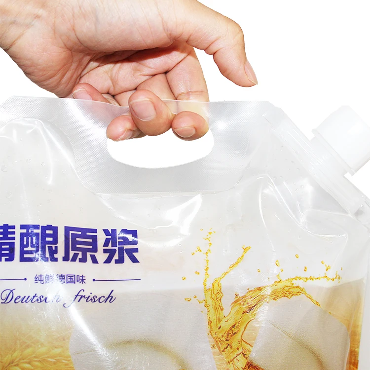 Quality bag Die cut handle plastic spout bag for beer stand up pouch for beer