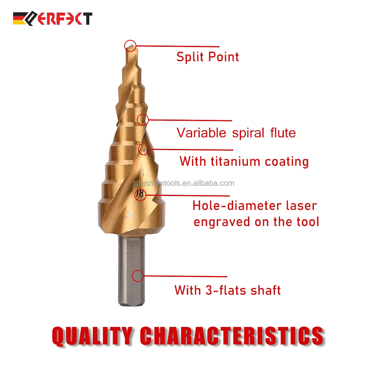 Tin Coating HSS Step Drill Bit Spiral Flute Tri-Flat Shank Stainless Steel Metal PVC Wood