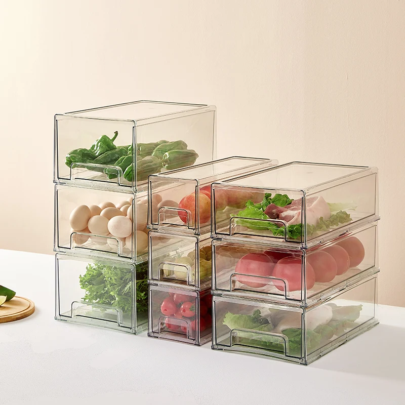 Wholesale Refrigerator Fridge Organizer Drawers Transparent Stackable Plastic Fridge Organizer