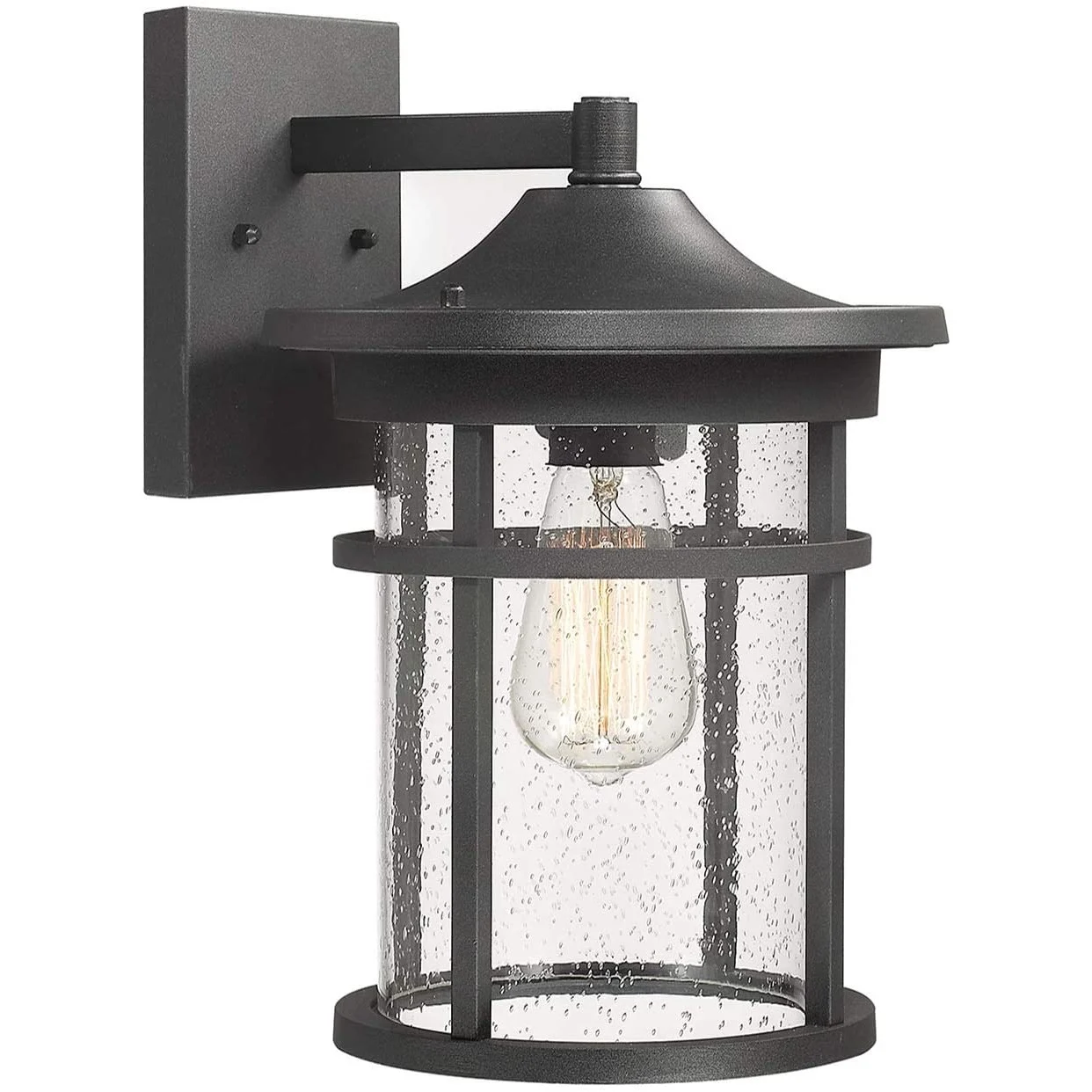 Modern Outdoor 1-Light Wall Sconce Exterior Vintage Lantern Wall Mount Light Fixture with Cylinder Glass Shade for Garden