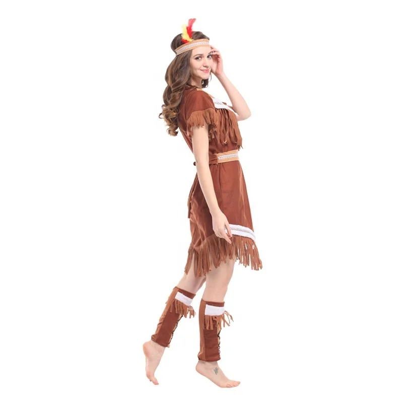 Tassels Indian Queen Halloween Costumes for Women Pocahontas Indian Wild West Fancy Dress