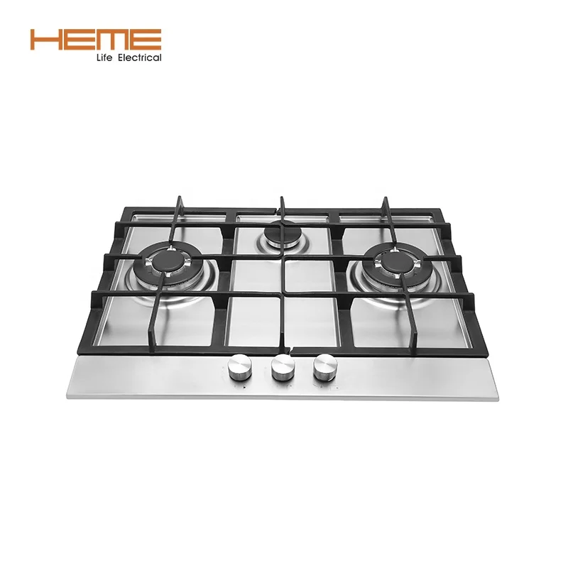 Kichen Appliances 3 Burner Gas Hob  0.6mm Thickness Stainless Steel Built in Stove