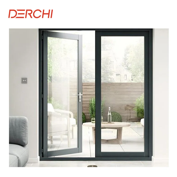 Luxury Anti theft security thermal break double glazed aluminum french swing double entry doors