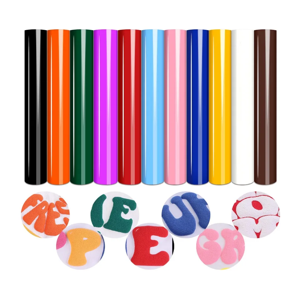 3D Puff Heat Transfer Vinyl Sheets Rolls Foaming HTV Press Film Puff Vinyl Iron on Personalized Bag Clothing T Shirt