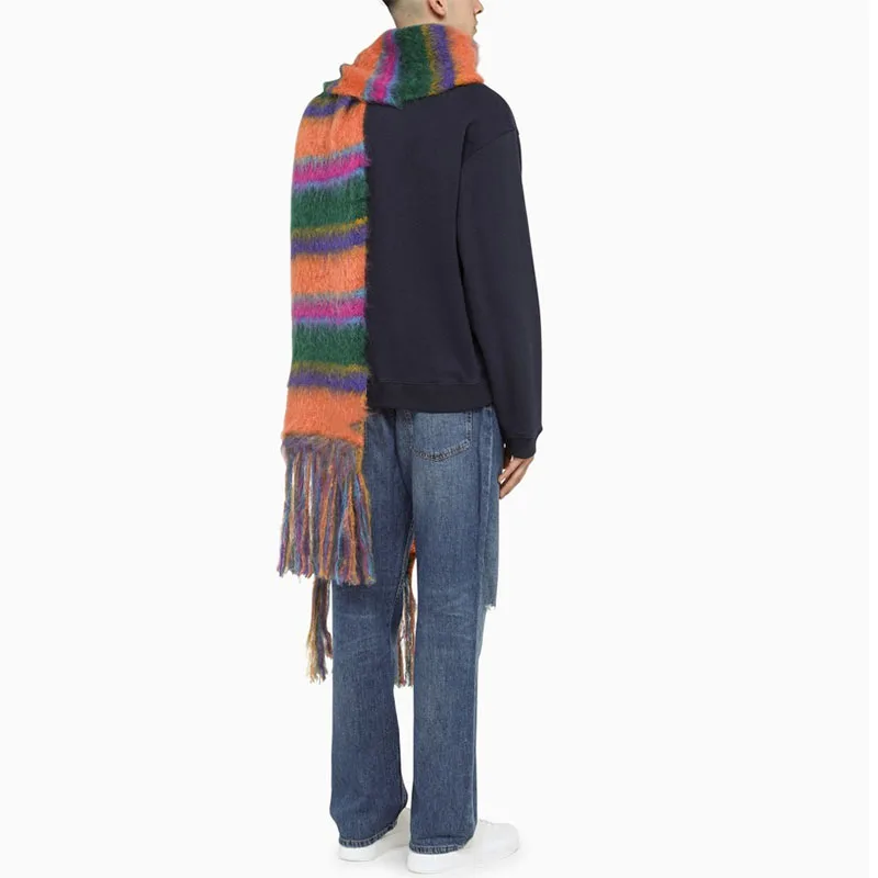 Custom OEM & ODM crocheted men women sweater knitted scarf winter mohair knitwear striped knit scarf