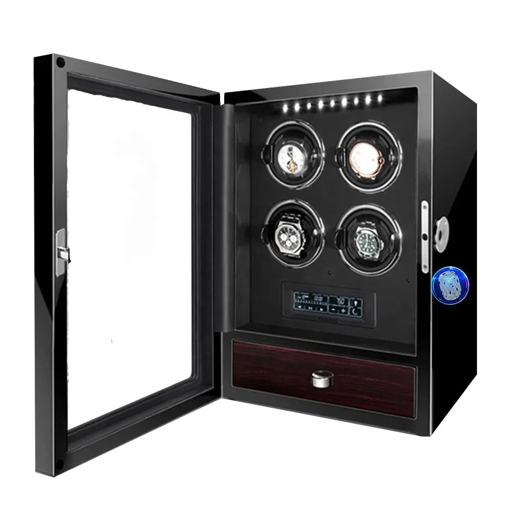 Customised Private Safe Box 4 Rotors Luxury Fingerprint Lock Automatic Watch Winder Safe Box GC03-Q26BB-L-ARF