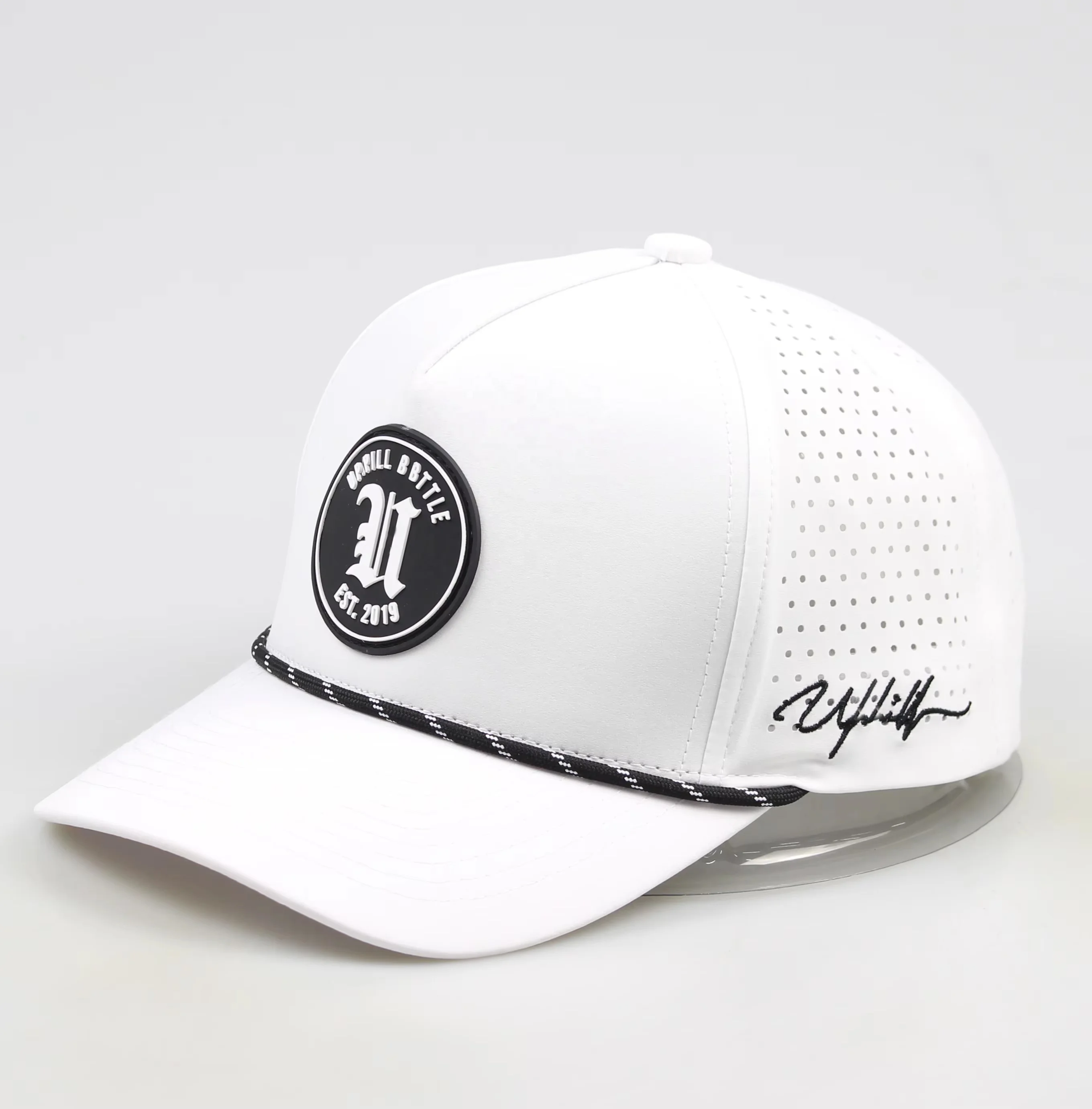 Wholesale Custom Embroidery Logo 5 Panel Sports Laser Cut Hole Polyester Gorras Rope Golf High Quality Waterproof Baseball Cap