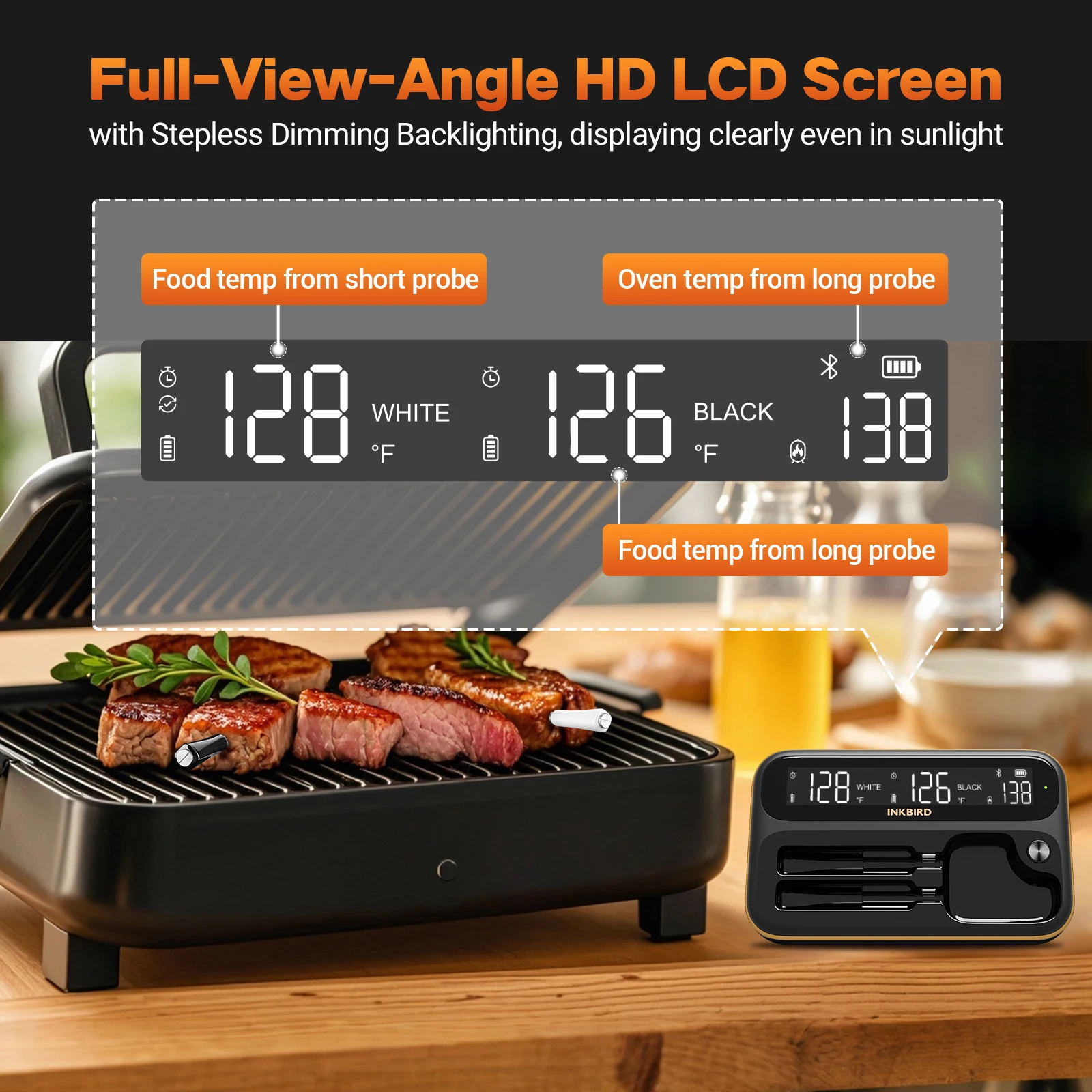 INKBIRD INT-12-BW Truly Wireless BBQ Thermometer WiFi 5G 2.4G and Blue tooth 5.4  Long and Short Probe Combo