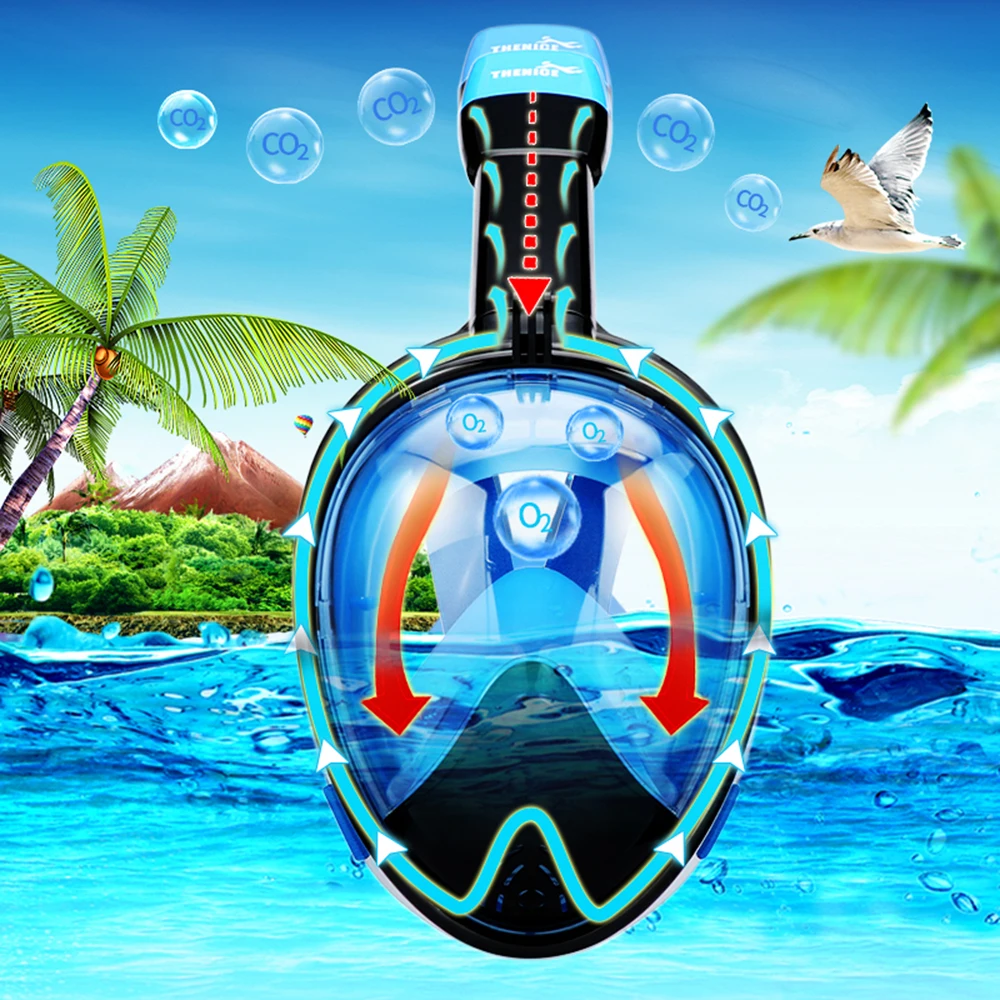 Thenice 180 Panoramic Free Breath Freedive Swimming Snorkel Full Face Diving Mask For Adult Snorkeling Gear