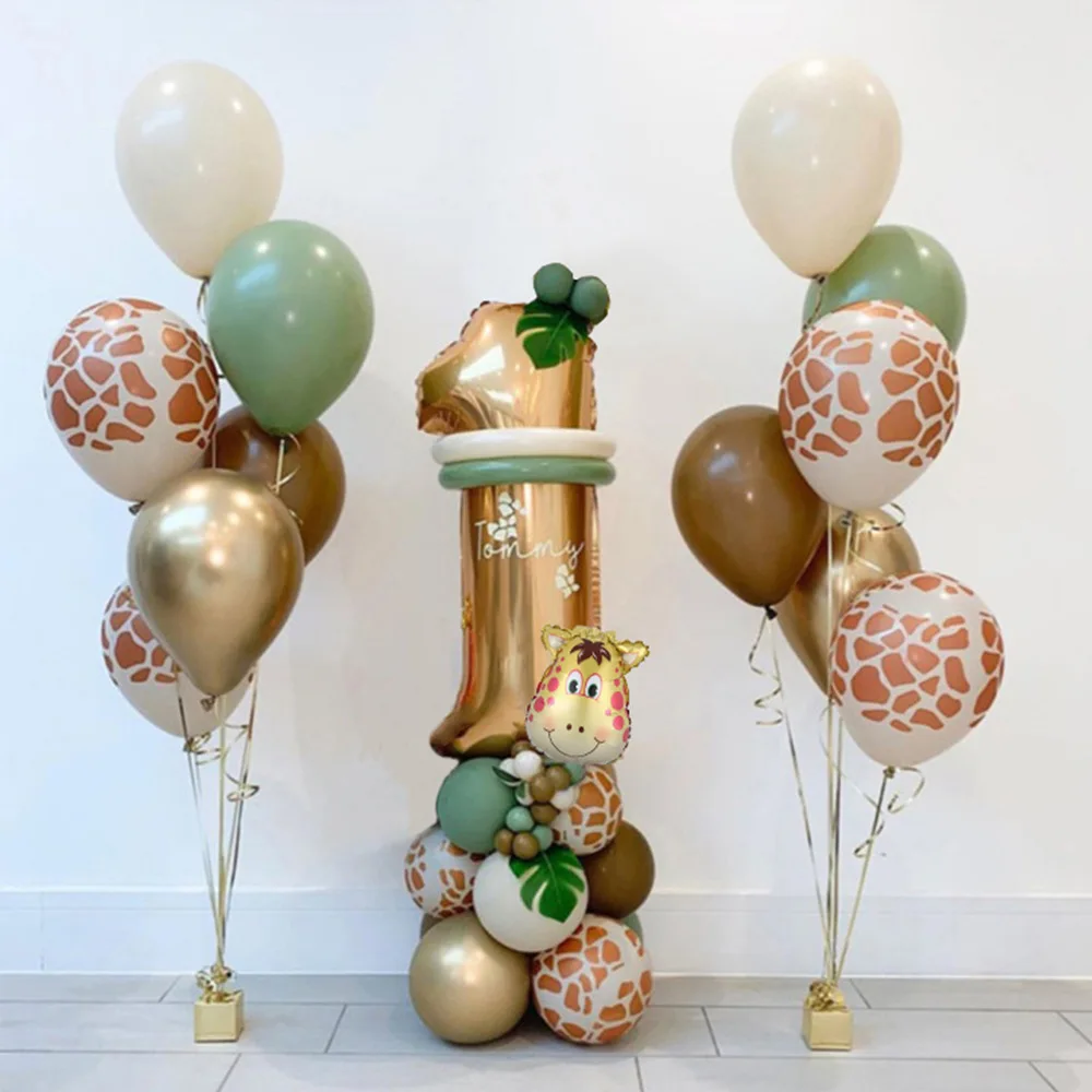 32 Inch Gold Number Animal Giraffe Theme Turtleback Leaf Kids Birthday Party Decoration Globos Set Balloon Kit