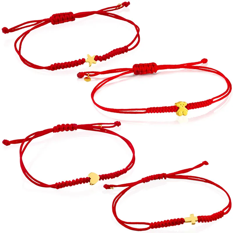 S925 sterling silver five-pointed star bear heart- braceletfashion red rope bracelet jewelry Touses Bracelet Bear Girl gift