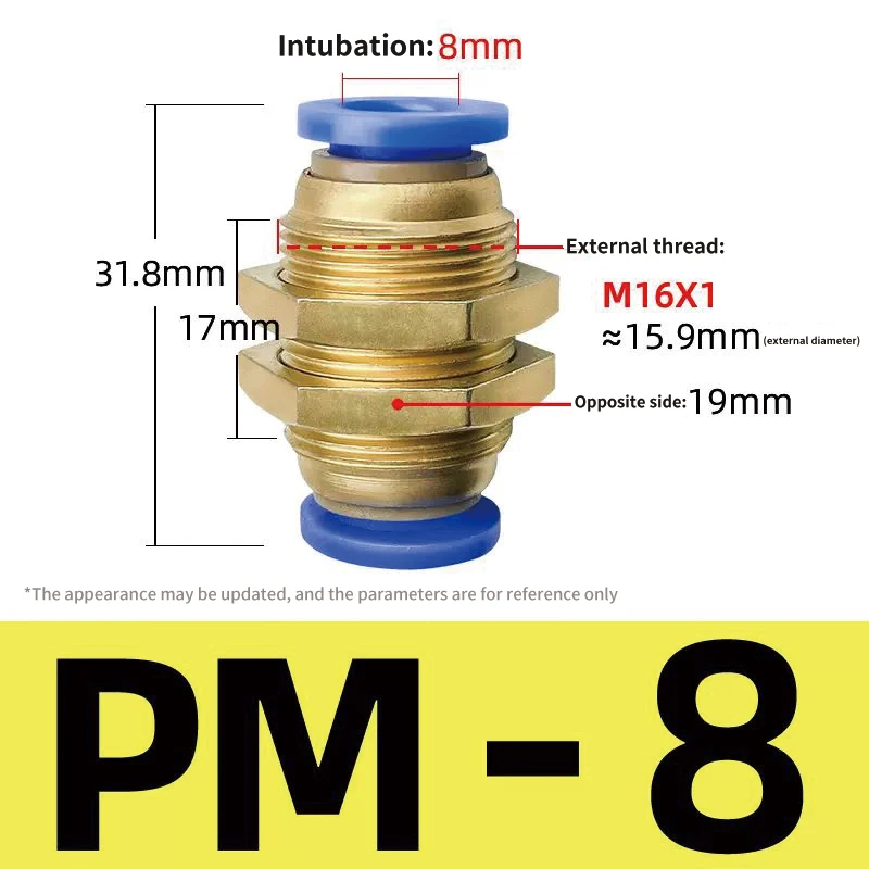 PM Series Straight Air Pneumatic Fittings Pneumatic Push to Connect Tube Fitting Quick Tube Connector Parts for Air Accessories